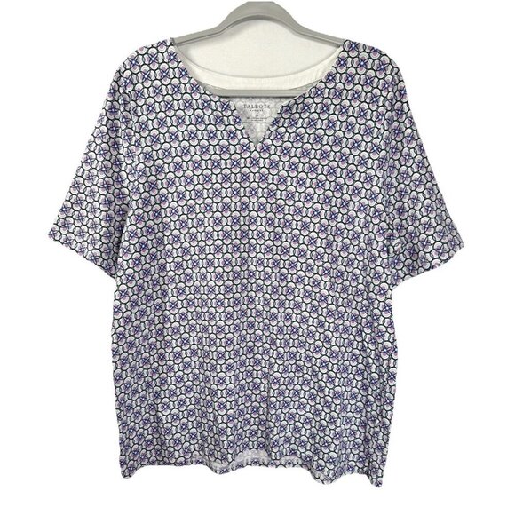 Talbots Tops - Talbots Notch V-neck T-Shirt Women 2X Purple Blue Floral All Over Short Sleeve